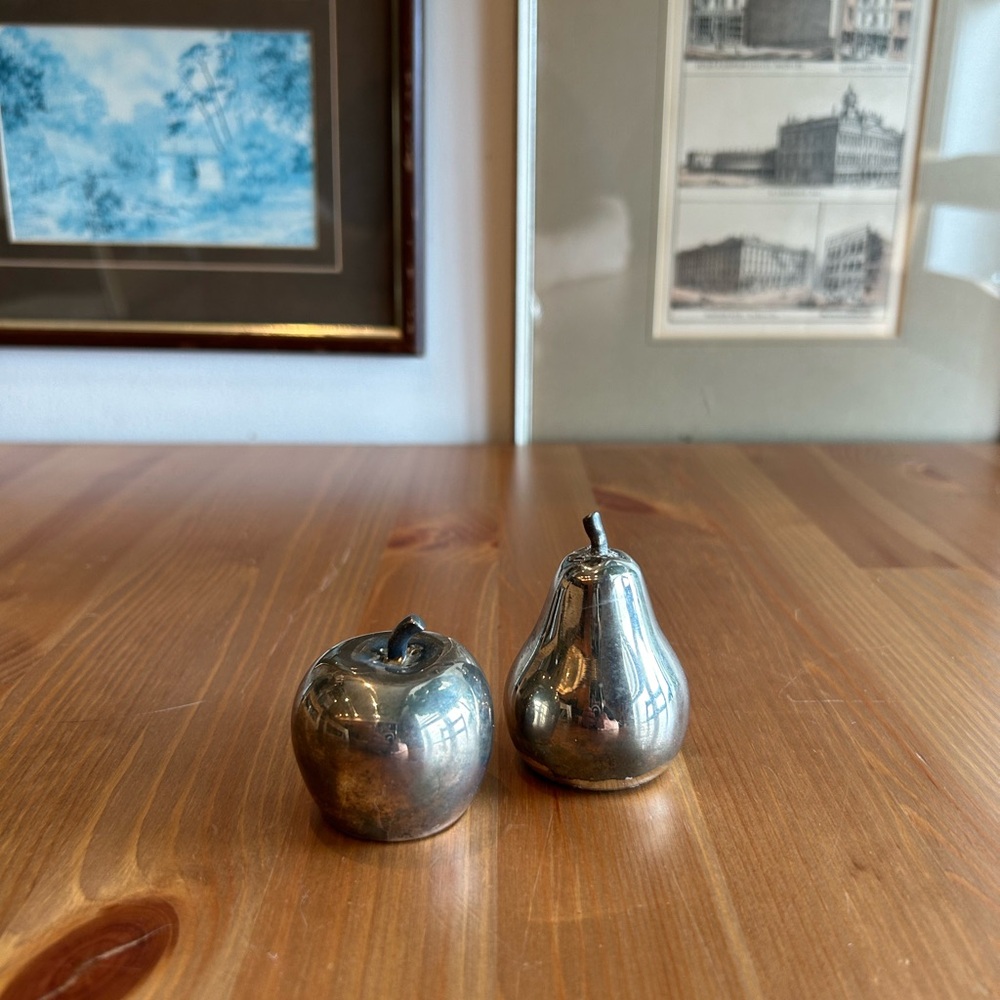 Lovely Vintage Pewter Apple and Pear Salt & Pepper Shakers